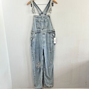 Refugee Denim Bib Overalls Womens L Blue Distress Farmer Cowgirl Country Western